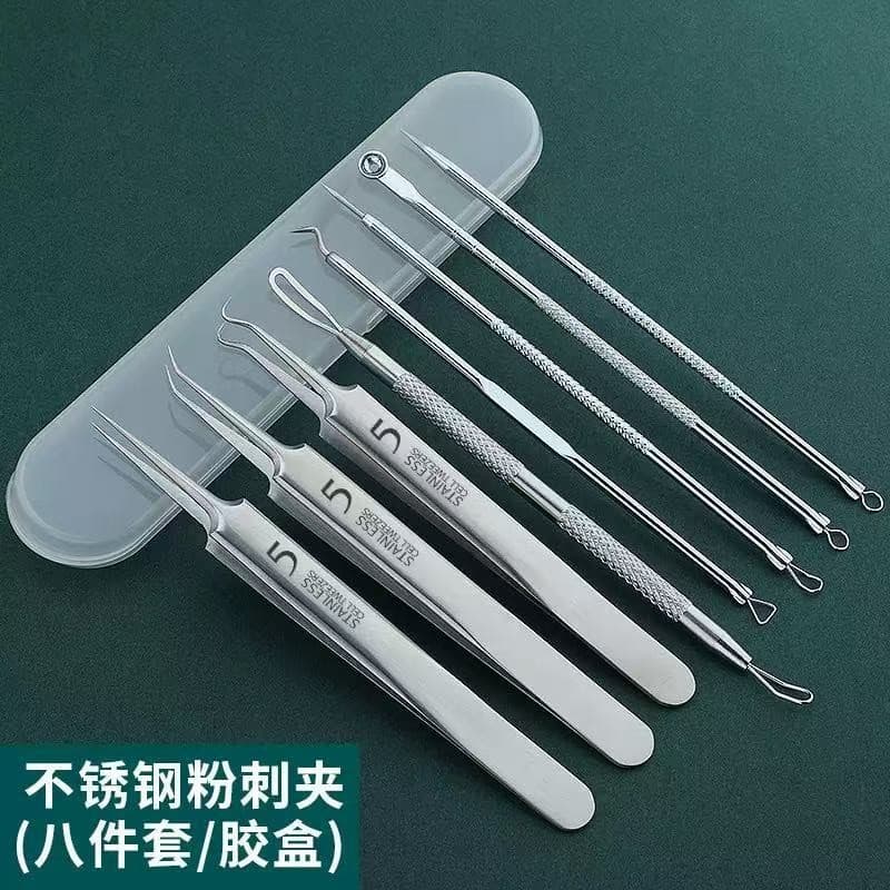 Professional Stainless Steel Comedone Extractor Blackhead Tweezers Acne Removal Tool Set Ultra-Fine Tip Cell Tweezers for Beauty Salon