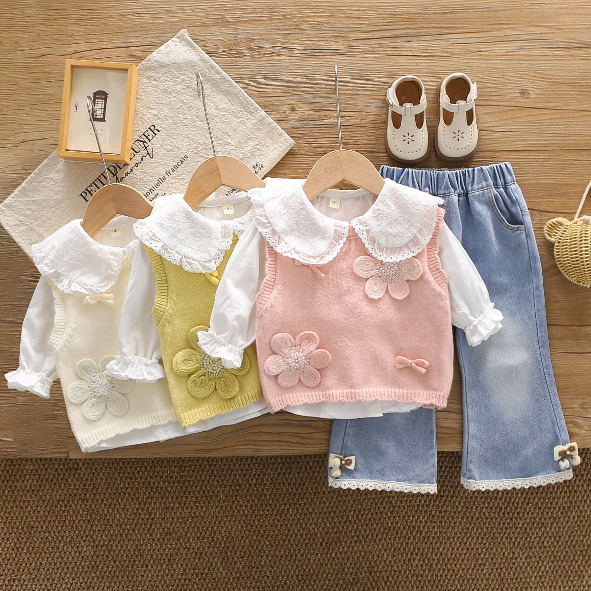 Girls Autumn Clothing Set 2026 New Fashionable Baby Girl Sweater Vest Three-piece Set Children's Clothing Trendy 1-3 Years Old 5