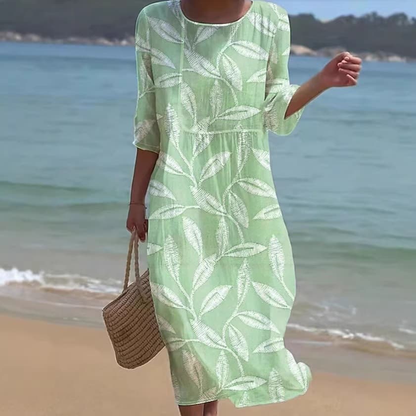 Women's Beach Vacation Dress, New Cross-Border European and American Style, Loose Round Neck, 3D Print, Fresh Summer