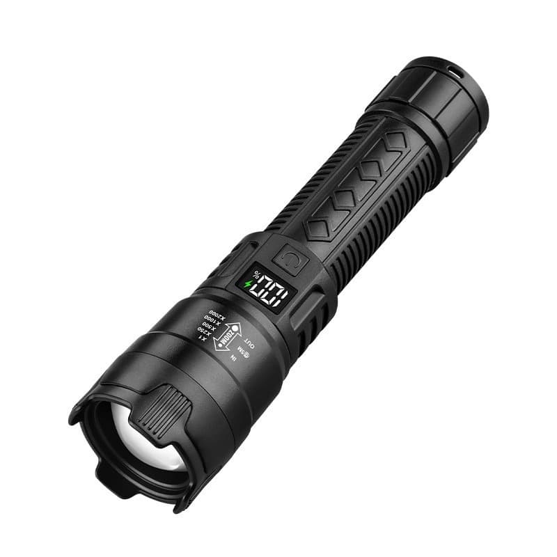 Cross-border new outdoor strong light flashlight with telescopic zoom, digital display, portable for patrol and emergency use