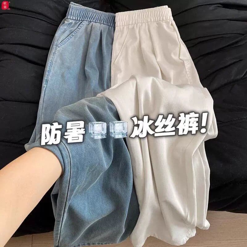 Girls Tencel Denim Jeans Summer Thin Style 2026 New Children Straight Wide Leg Pants for Teenagers Middle School Students