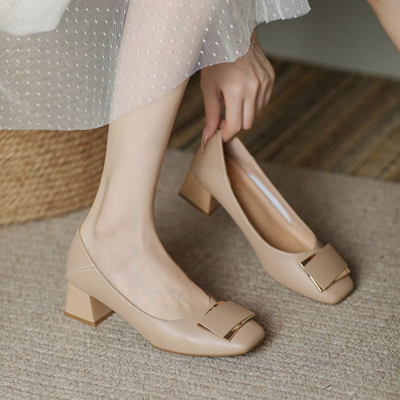 Women's Chunky Heel Loafers 3334 Spring Autumn New Arrival Granny Shoes High Heels Shallow Mouth Spoon Shoes Square Toe Soft Sole Mother Shoes Size 41