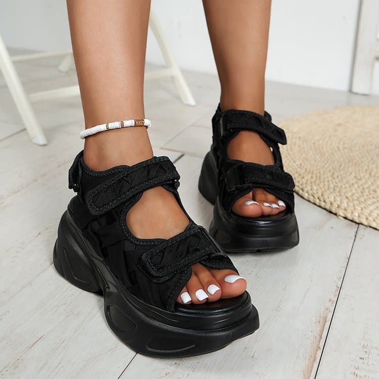 Cross-border Amazon Wish European and American Style New Sandals Fashion Platform Cake Bottom Velcro Large Size Foreign Trade Thick-Soled Sandals