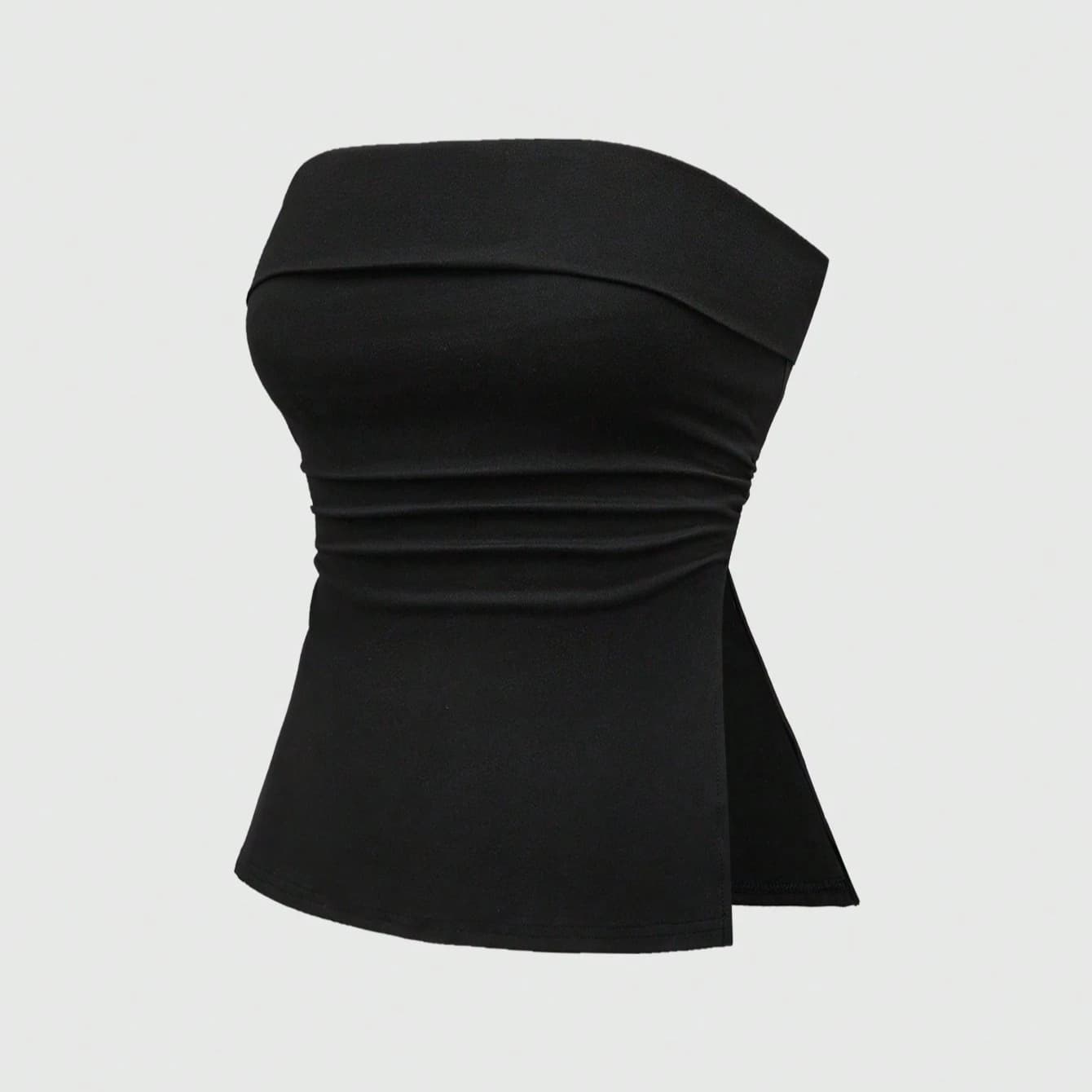 New European and American Slim Fit INS Trendy Sexy Strapless Short Crop Top with Waist-Cinching Slit Design for Women