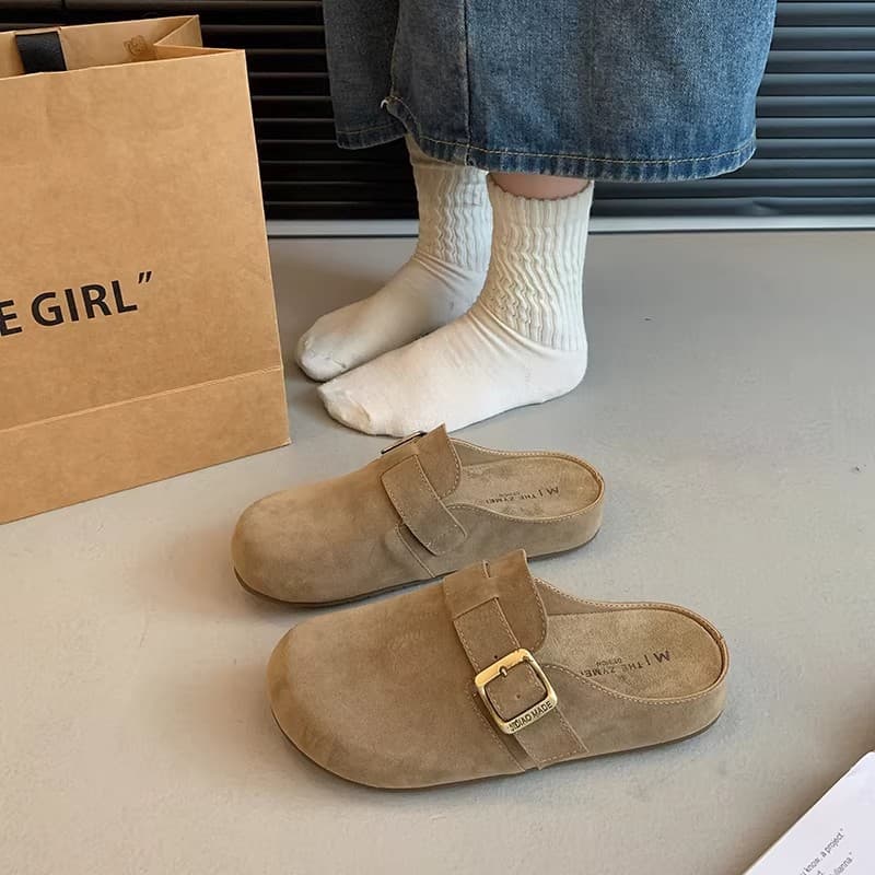 Retro French Baotou Half Slippers for Women 2026 New Autumn Fashion Outerwear Lazy All-Matched Flat Birkenstock Shoes