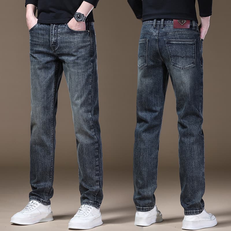 Retro Blue Slim-Fit Versatile Jeans for Men, Stretchy High-Quality Straight-Leg Jeans, Men's Style, Wholesale and Dropshipping