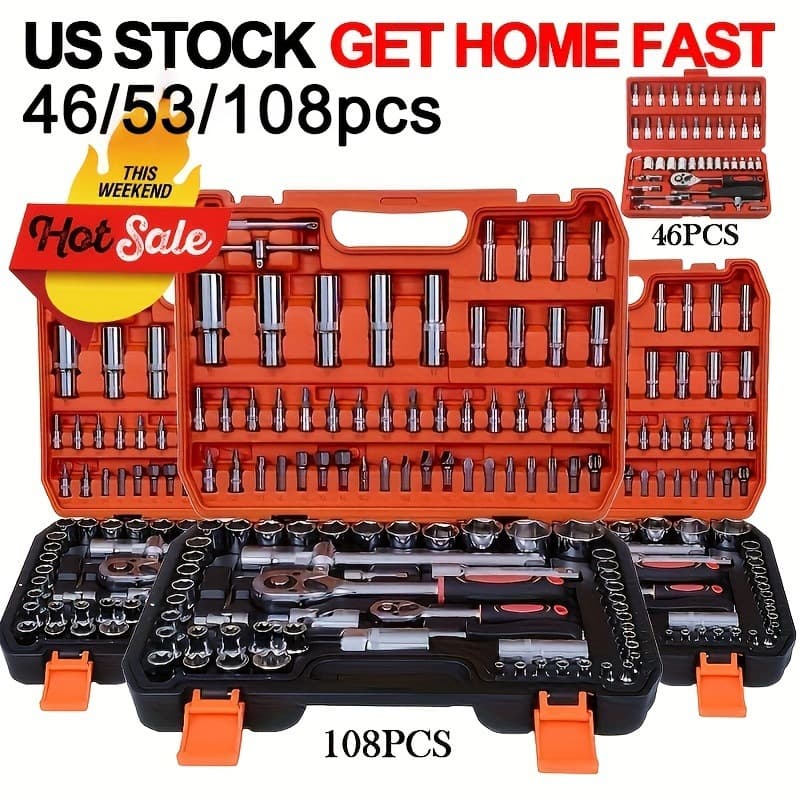 2026 New Cross-border Drop Shipping 46/53-Piece Chrome Vanadium Steel Manual Set 11-in-1 Wrench