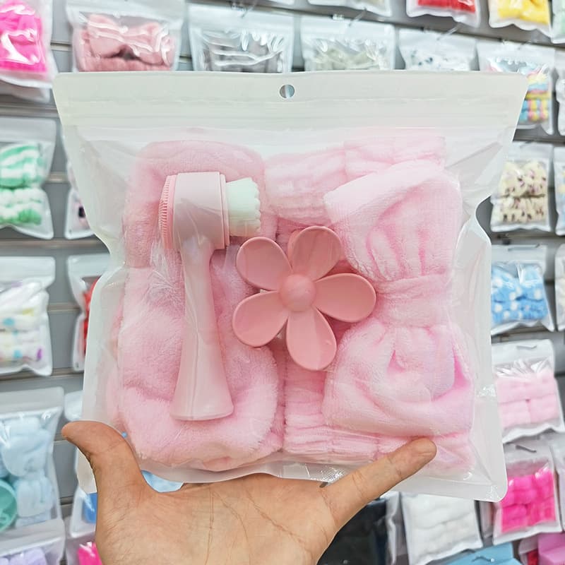 Face wash and makeup remover set, headband, headband, wrist guard, gripper, facial cleanser, eye mask, square towel, large intestine ring combination, beauty utensils