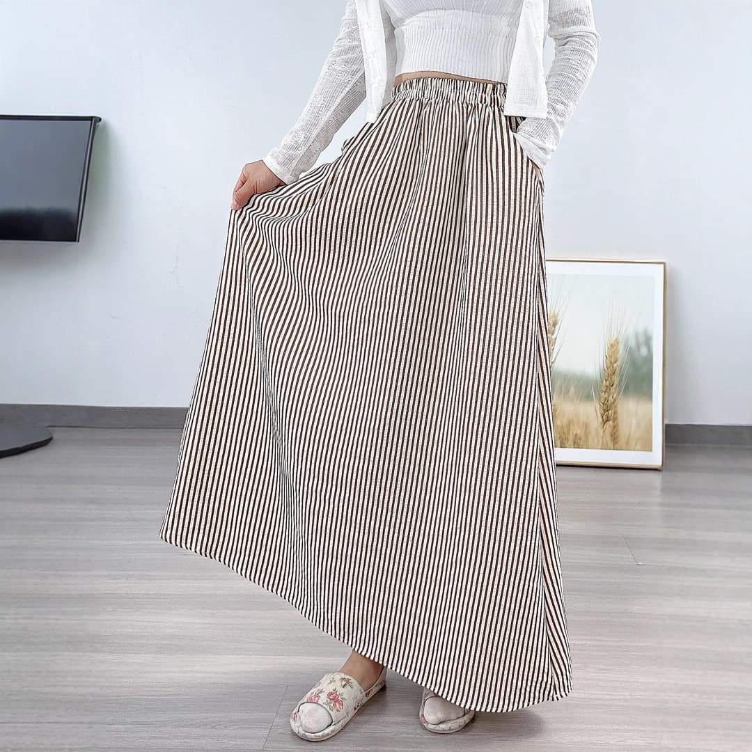 A-Line Stripe Maxi Skirt for Women Export Custom Umbrella Casual OEM Half Skirt Urban Leisure