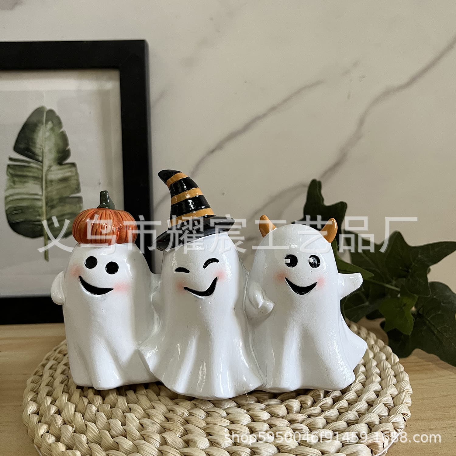 Cross-border Whimsical Smiling Ghost Trio Halloween Decoration Pumpkin Witch Devil Horns Cute Halloween