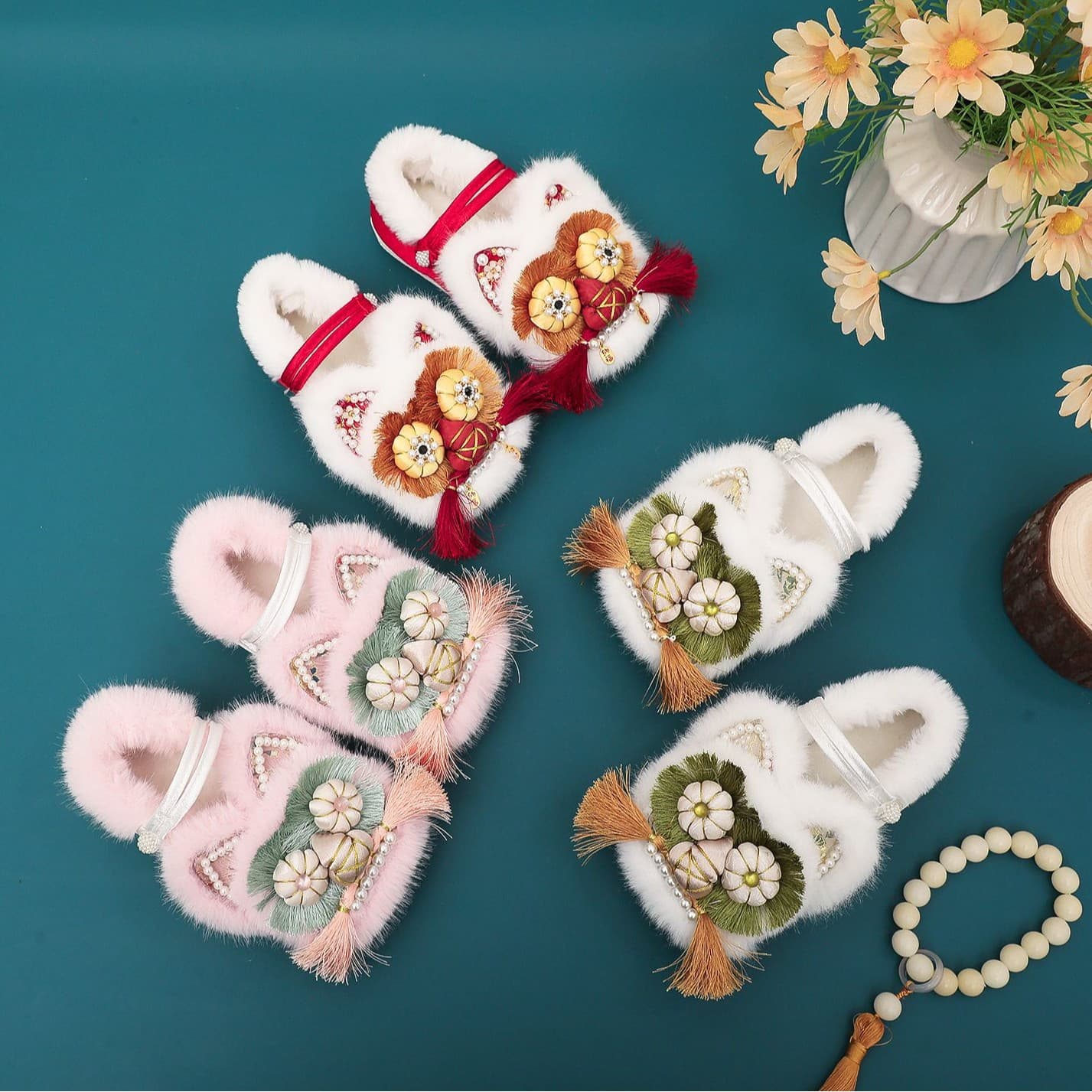 Hanfu-style tiger head shoes, children's tiger head shoes, 2024 new style, national trend, retro, ethnic style, flat children's shoes