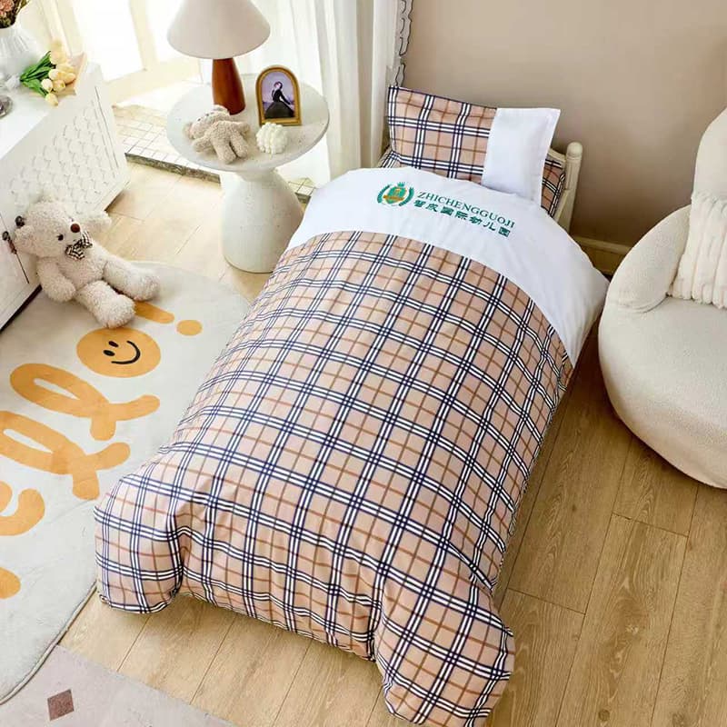 Custom Kindergarten Plaid Pure Cotton Three-Piece Set Children's Nap Bedding Set Full Cotton Six-Piece Set Wholesale