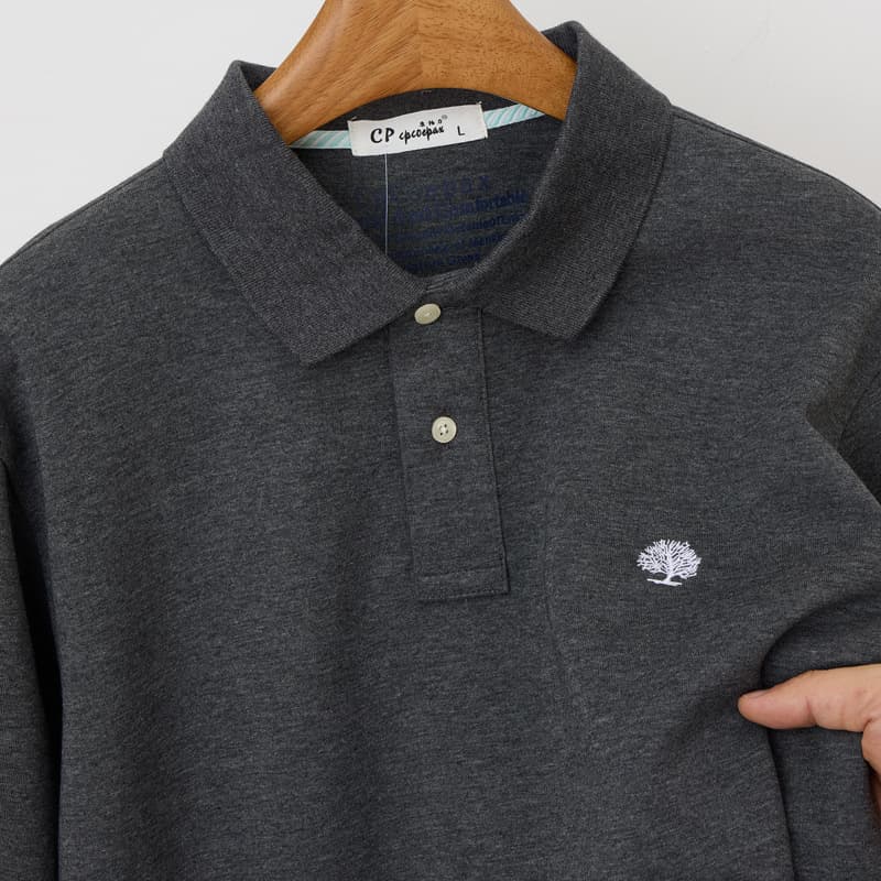 M-7XL Embroidered Knit Polo Shirt with Collar, Middle-Aged and Elderly Dad Men's Clothing, Plus Size Cotton Long Sleeve Drop Shipping