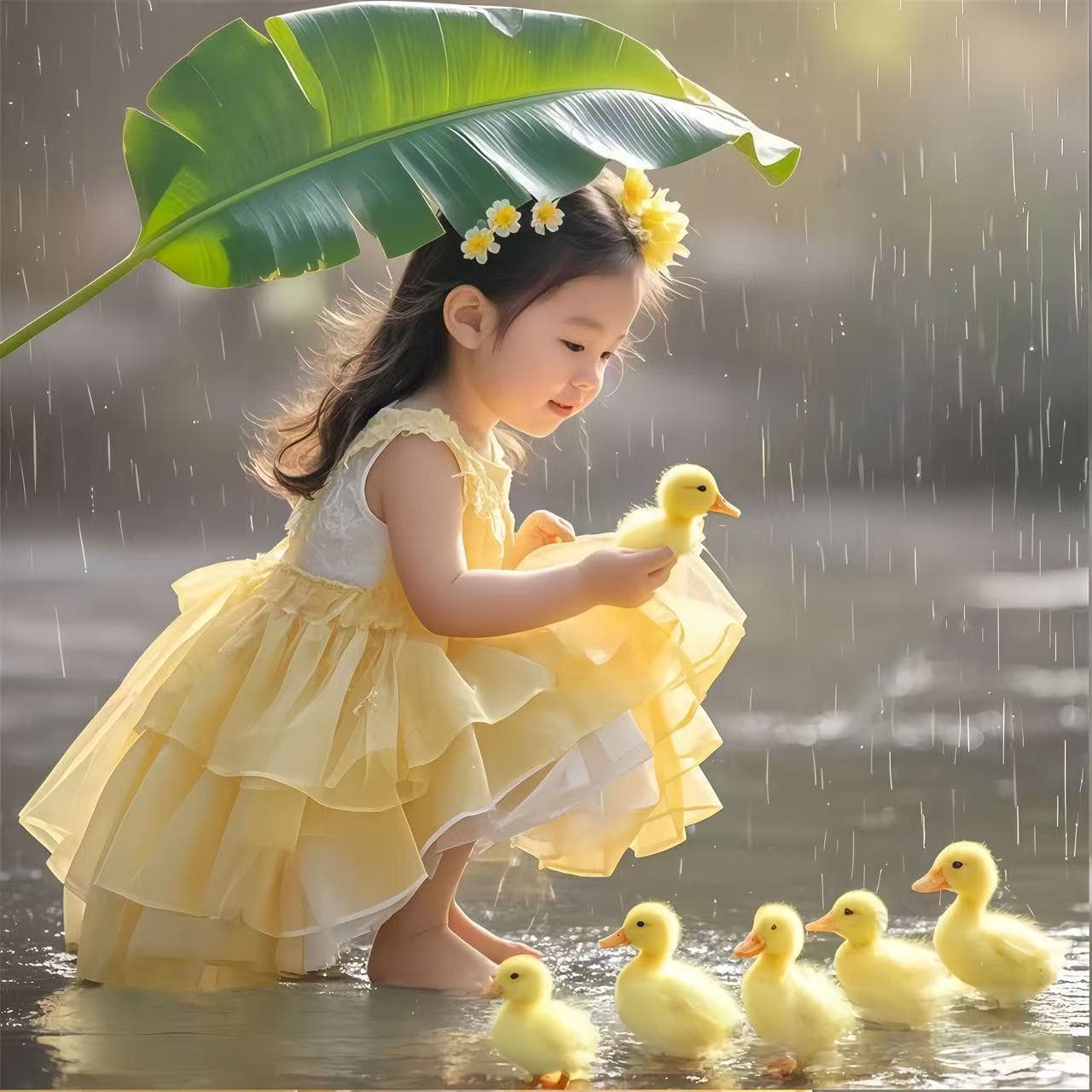 Little Yellow Duck and Girl Sticker Decoration for Wall, Dorm Desk, Rental Room, Office - Waterproof Adhesive Sticker