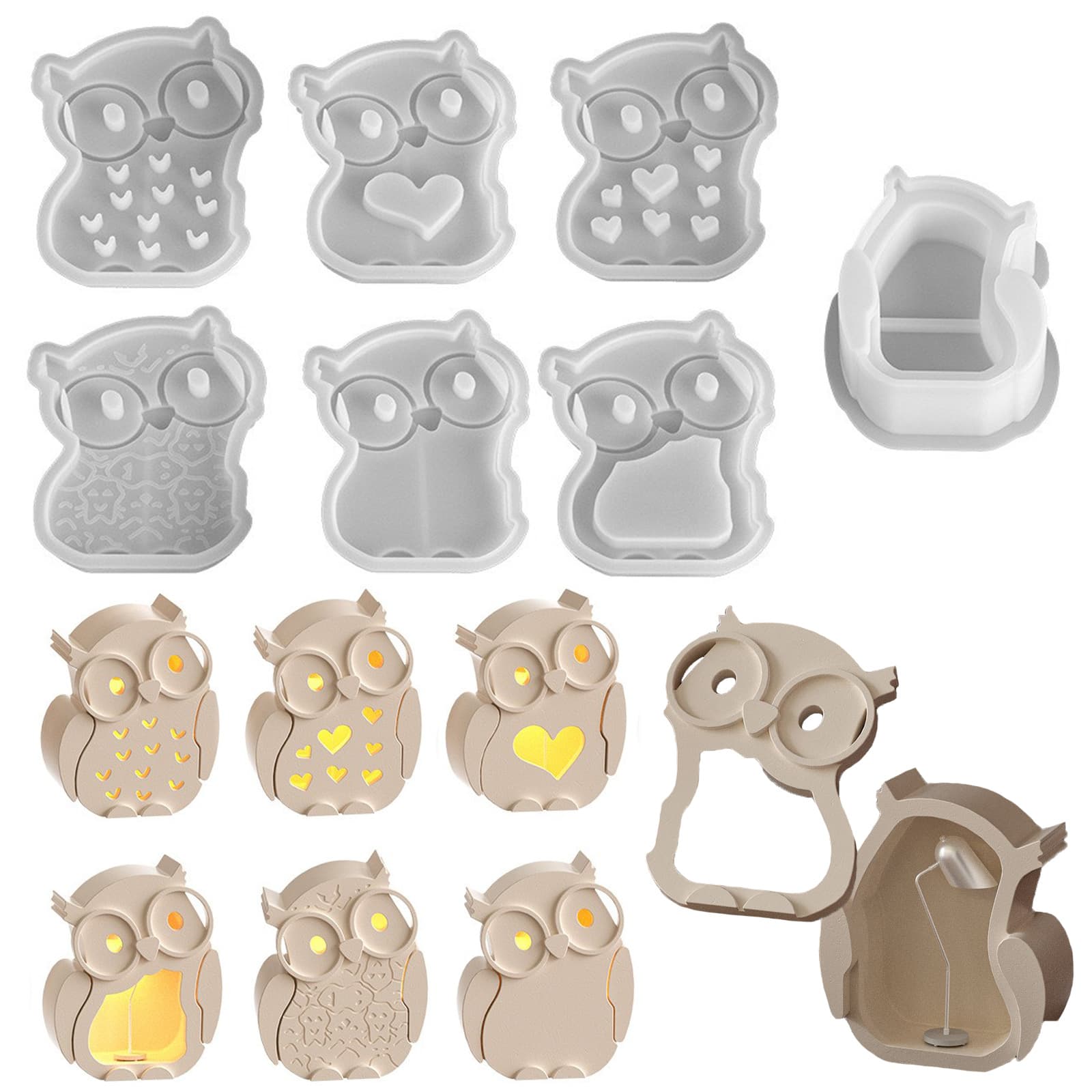Halloween Owl Silhouette Lamp Resin Silicone Mold Epoxy DIY Glasses Q Version Owl Plaster Night Light