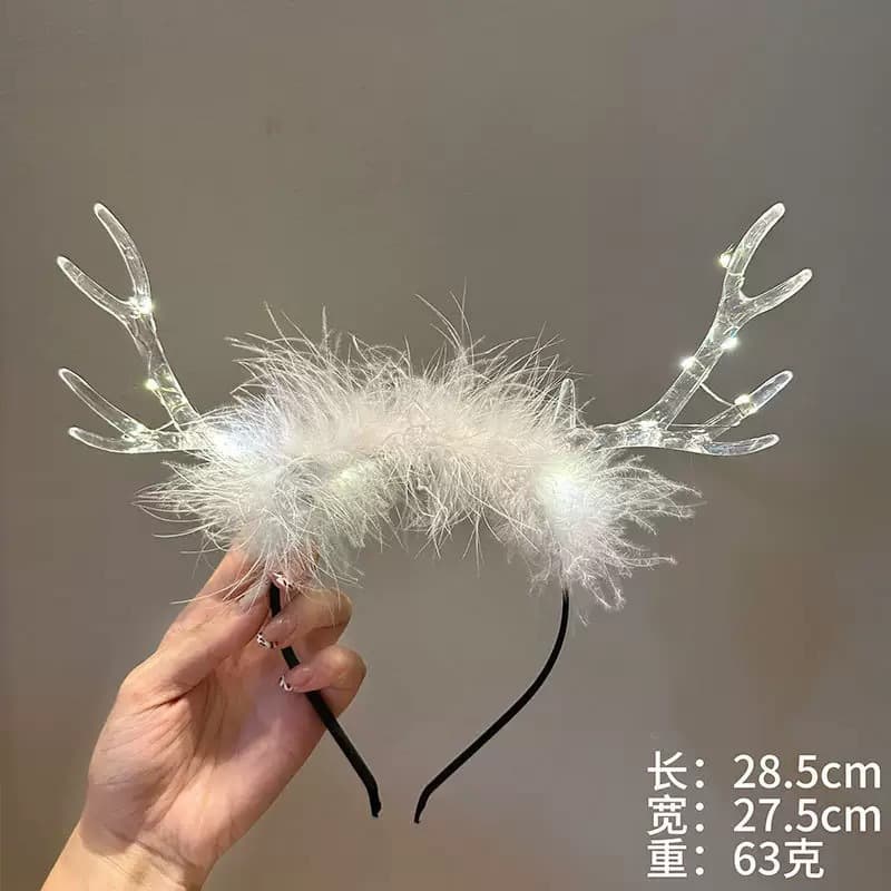 Original Transparent Antler Headpiece, Elk Hair Ornament, Feather Glowing Headband, Simple Forest Style Party Accessory, White