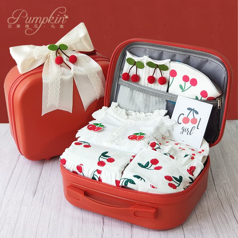 Adorable Baby Gift Box Cherry Set for Girl's One Month Hundred Days Birthday Cotton Clothing Accessories Suitable for Newborn