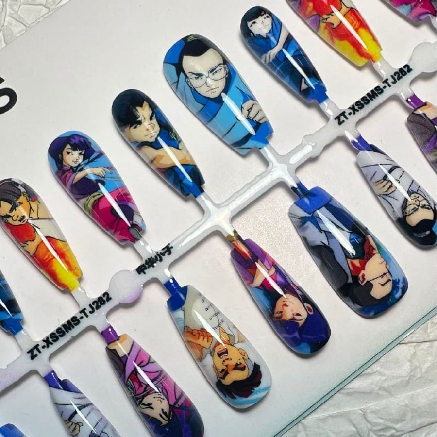 Chinese Kids 2D Anime Wearable Nail Tips Game Anime Cartoon High-Definition Pain Nail Art Tempered Coating Factory Wholesale