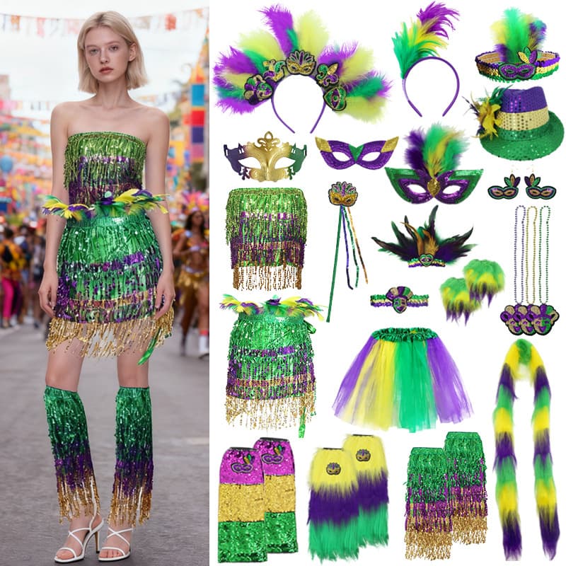 TK New Brazilian Carnival Costume Mask Sequin Tube Top Dress Belly Dance Tassel Skirt Cross-border Amazon Hot Sale