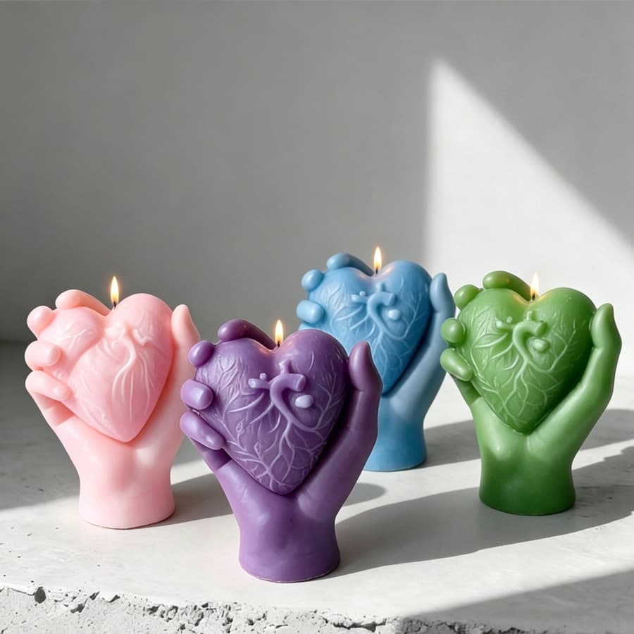 Handheld Anatomical Heart Silicone Mold 3D Palm Heart Scented Candle Plaster Ornament Mold