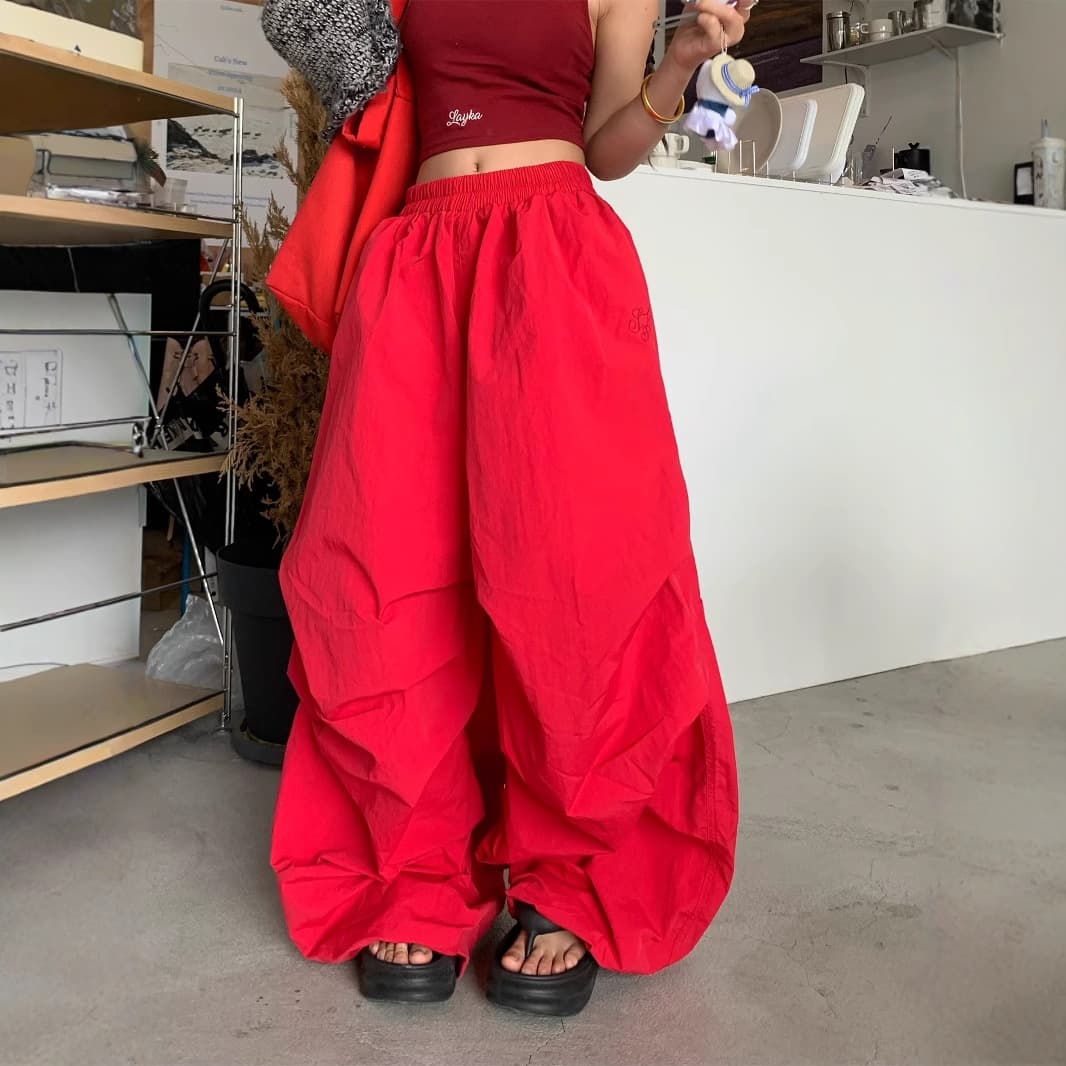 American Style Quick-Dry Cargo Pants for Women, Elastic Waist, Spring and Summer Loose Straight Wide-Leg Pants, Casual Floor-Length Pants Trend
