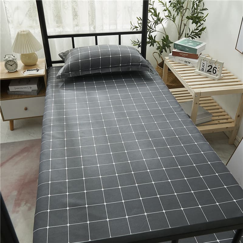 Simple Fitted Sheet for Dormitory Single Bed, Children's Double 2m x 2.3m, Single 1.2m Grid Pattern Sheet for Men