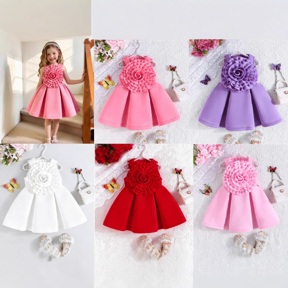 2026 Amazon Best-Selling Children's Clothing European and American Girls' Summer Sleeveless Oversized Flower Ruffle Princess Dress