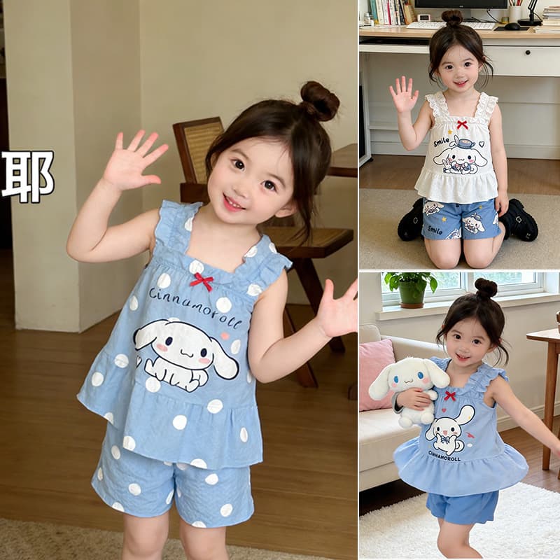 Children's pajamas girls summer thin baby vest shorts suit girls sleeveless air-conditioned home clothes can be worn outside