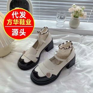 High Heel French Style New Black Camellia Loafer Mary Jane Shoes for Women 2026 Spring Autumn New Round Toe Chunky Heel Dress Shoes