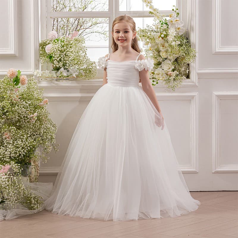 Cross-border Supply Long Evening Dress for Little Girls, Children's Birthday Banquet Piano Host Performance Flower Girl Wedding Dress