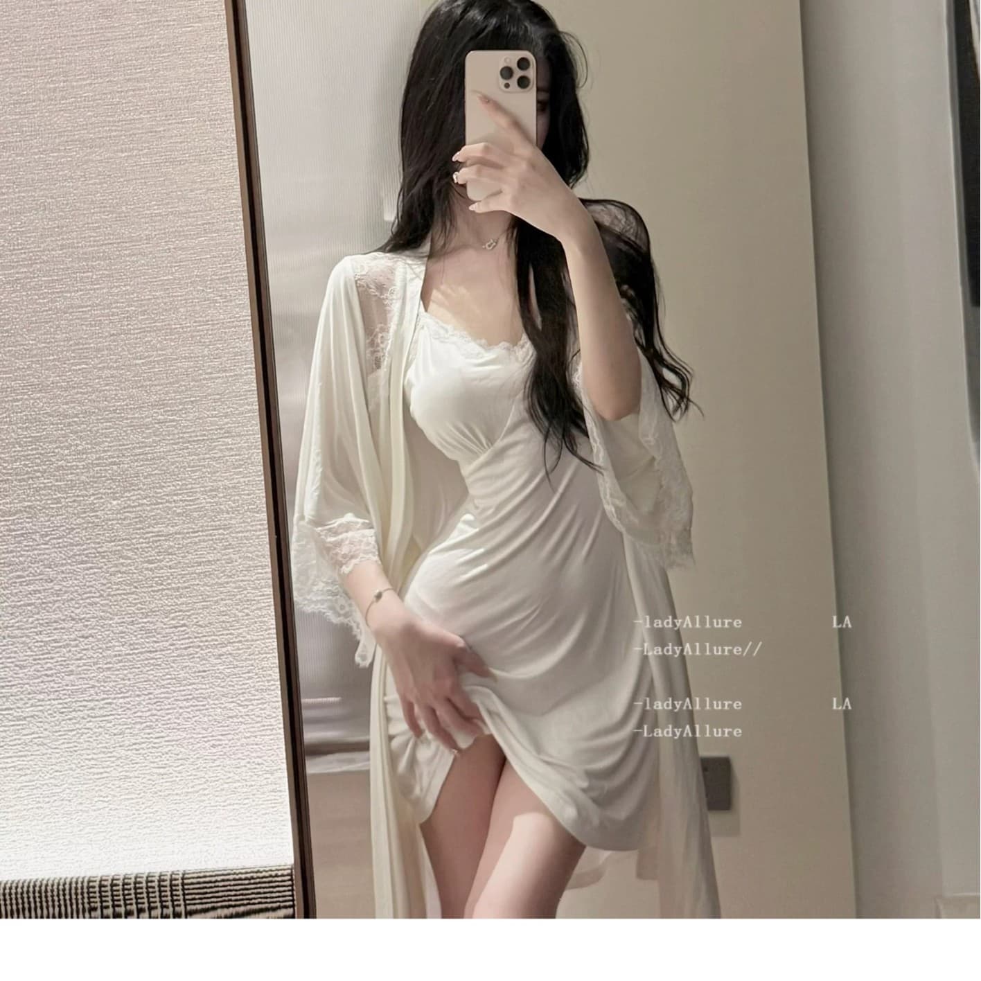 Sexy Ice Silk Camisole Nightgown Robe Two-Piece Set Spring Summer Women Pure Desire Style With Padded Bra Kimono Collar Pajama Set