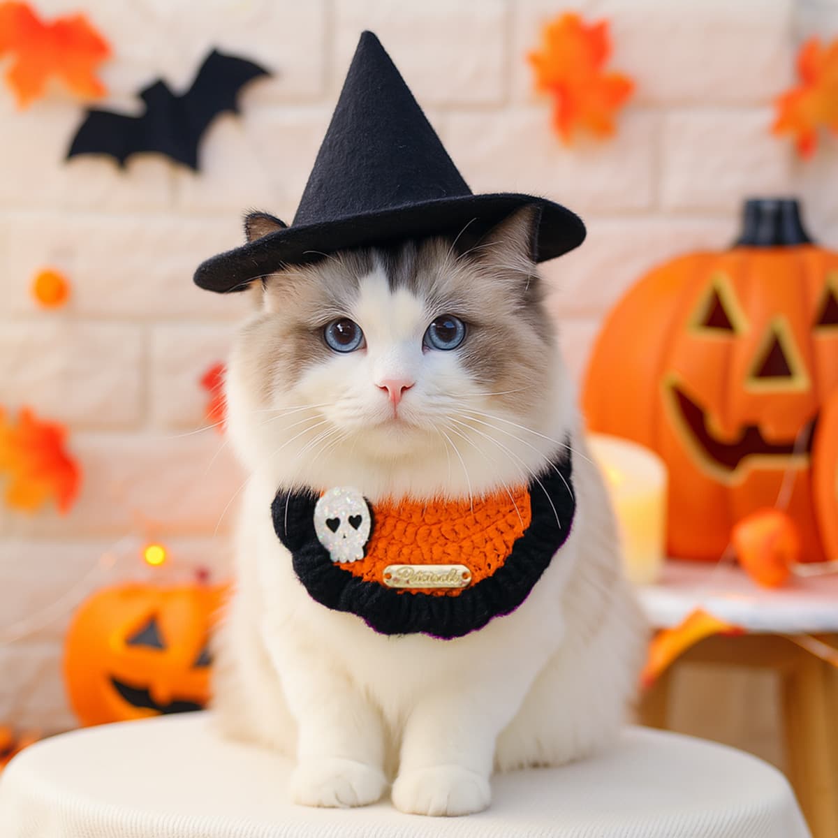 Wholesale Pet Accessories Halloween Wool Gold Label Drool Bib Cat Dog Bib Holiday Costume Neck Scarf