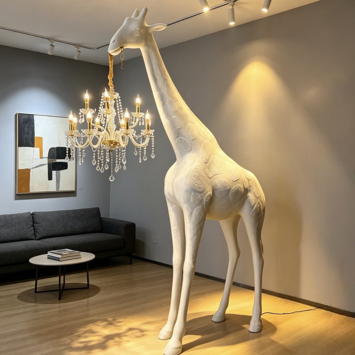 Large Artistic Giraffe Sculpture Animal Figurine Floor Lamp Designer Showroom Lobby Sales Office Decorative Standing Light