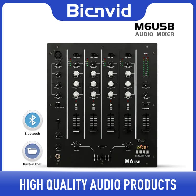 4-Channel USB Mixer for DJ Live Stage Bar KTV Scratch Mixer for Streaming Performances