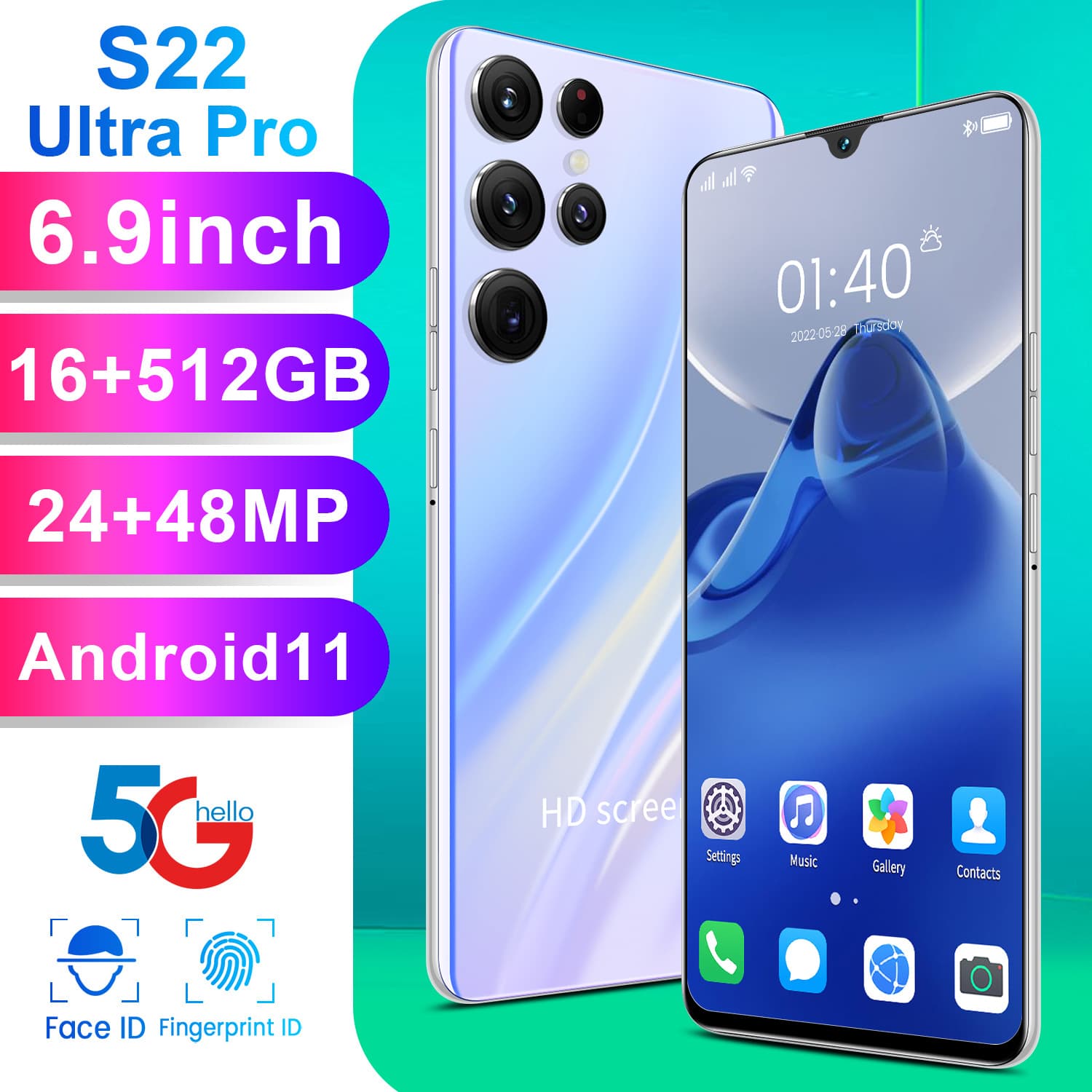 New Cross-Border Phone S22 Ultra Pro 6.5-Inch 1+8G Export Smartphone Factory Wholesale