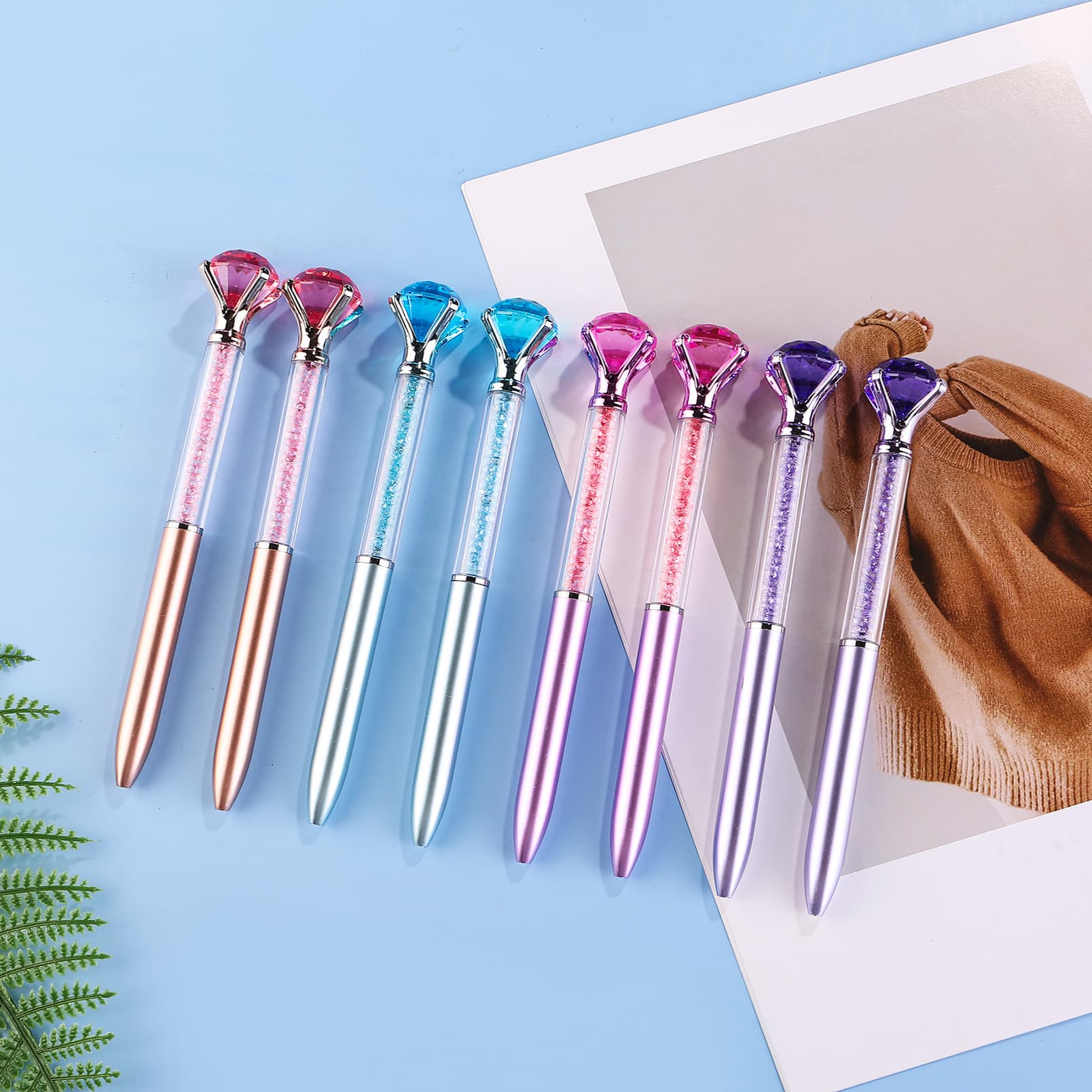 New imitation metal rod large diamond ballpoint pen colored crystal quicksand broken diamond pen crystal gem ballpoint pen prize