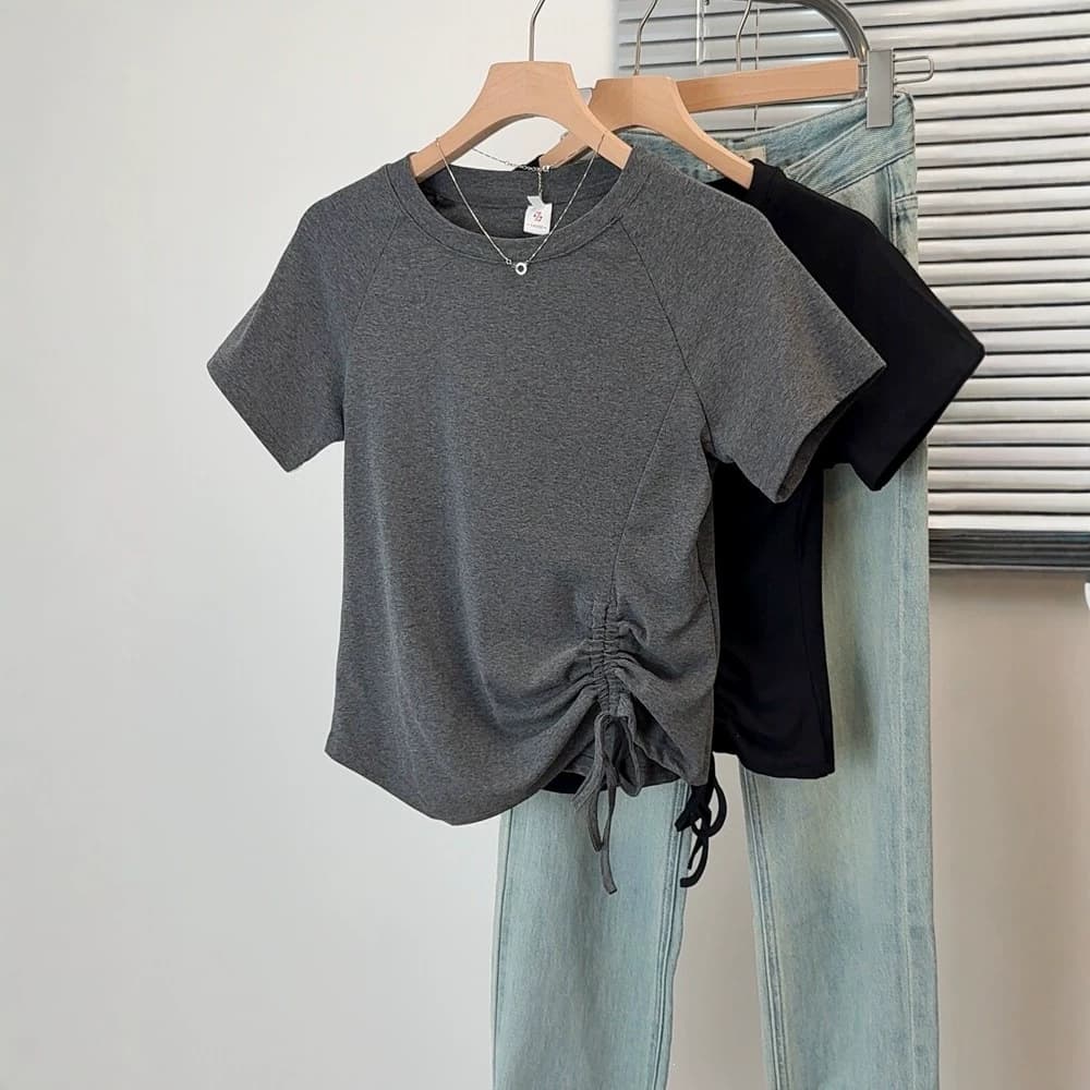 Plus Size Fashion Cotton Short Sleeve T-Shirt with Regular Shoulder, Summer Trendy Irregular Slimming Belly Cover Top for Women