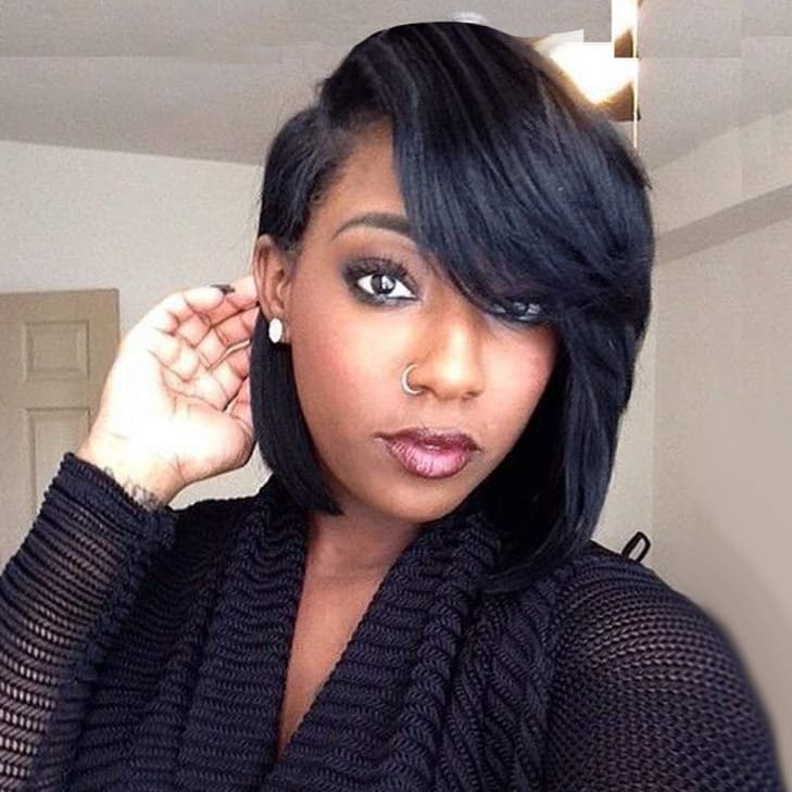 New Wig Factory Short Bob Haircut with Inward Curl, Side-Parted Short Wavy Hair with Side-Swept Bangs for Women, High-Temperature Silk Wig