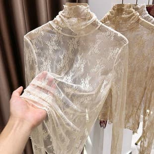 2026 New Autumn Stacked Neck Lace Base Layer Top for Women Inner Wear Hollow Stylish High-End Sense Mesh High Neck Top