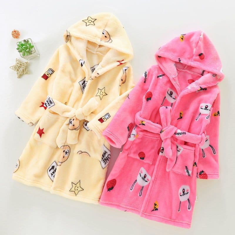 Children's Autumn and Winter Pajamas, Thickened and Lengthened Flannel, Coral Fleece Bathrobes for Boys and Girls, Long Version