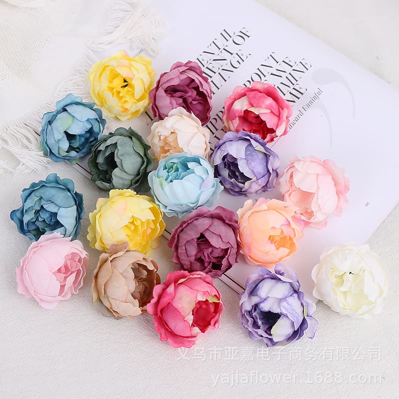 European simulated Dudan flower head silk fabric fake flower diy handmade garland material wedding flower wall home decoration material