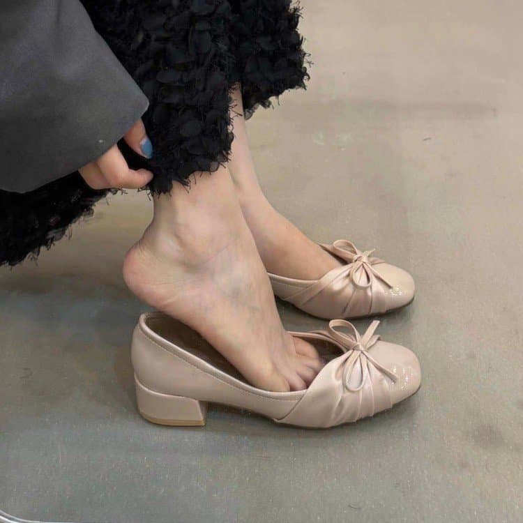 Gentle Bow-Knot Polka-Dot Chunky Heel Mary Jane Shoes for Women 2026 Spring and Summer New Style with Skirt Fairy Style Work Shoes