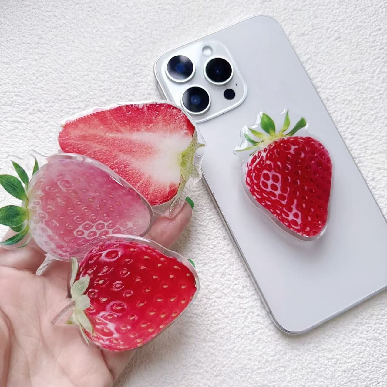 Simulated Fruit Acrylic Strawberry Phone Stand Decorative Minimalist Stand Adhesive Resin Bubble Stand