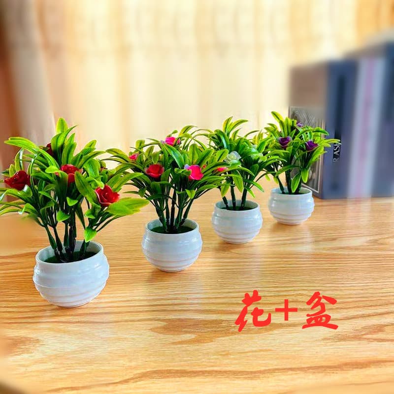 Simulated plant pots, fake flower pots, direct supply from the manufacturer, 7 hibiscus buds, striped pots, small bonsai green plant ornaments