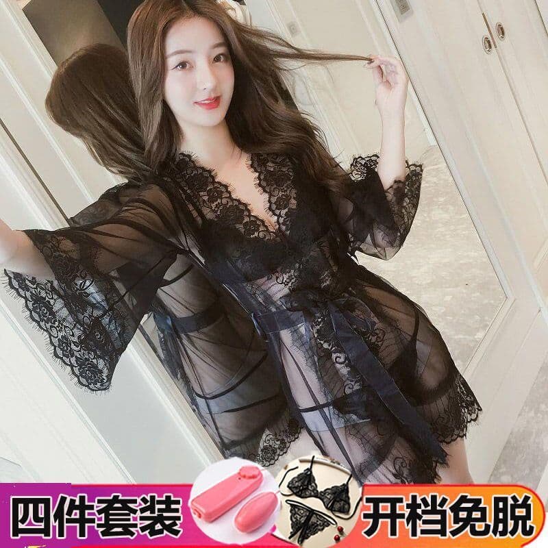 Women's Pure Lace Sleepwear Set, Plus Size, Open-Crotch Panties, Transparent, Seductive Pajama Set