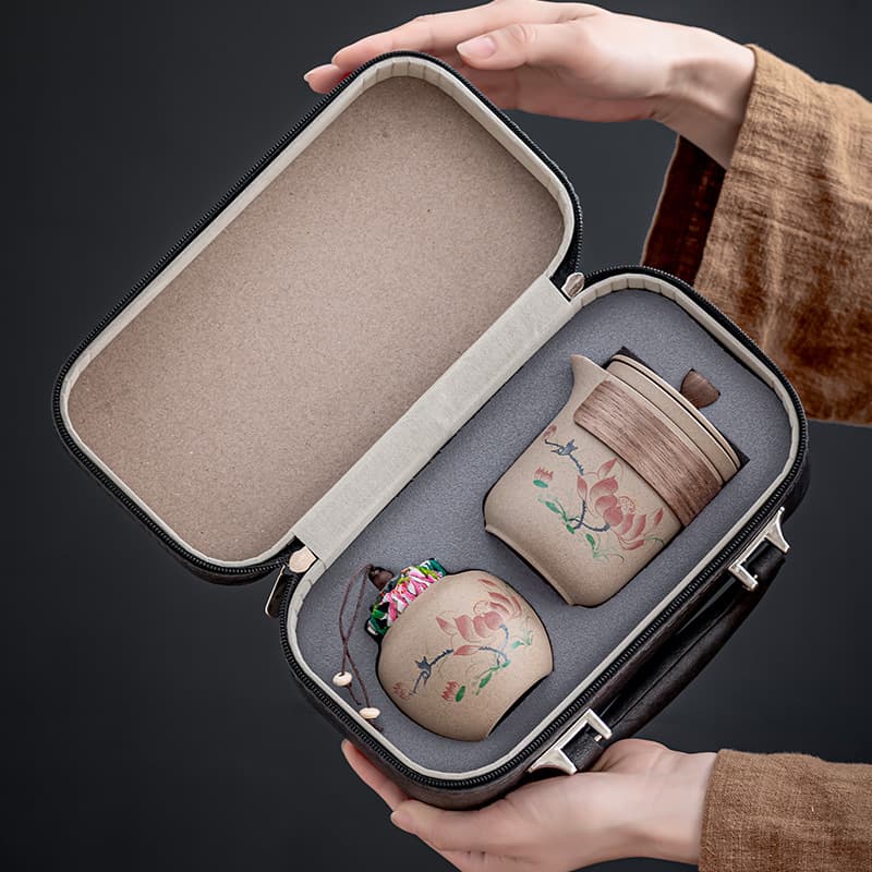 Coarse Pottery Quick Cup with One Pot Three Cups, Portable Outdoor Camping Tea Set, Business Souvenir Gift