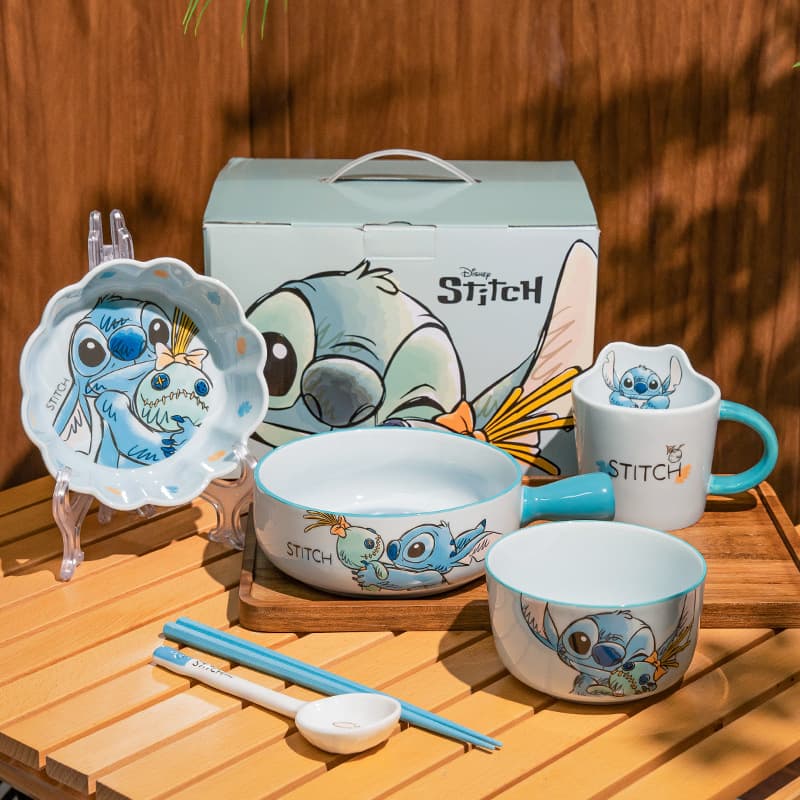 Stitch Ceramic Dinnerware Set Cute Bowl Spoon Chopstick Cup Gift Box Strawberry Bear Gift Women Tableware
