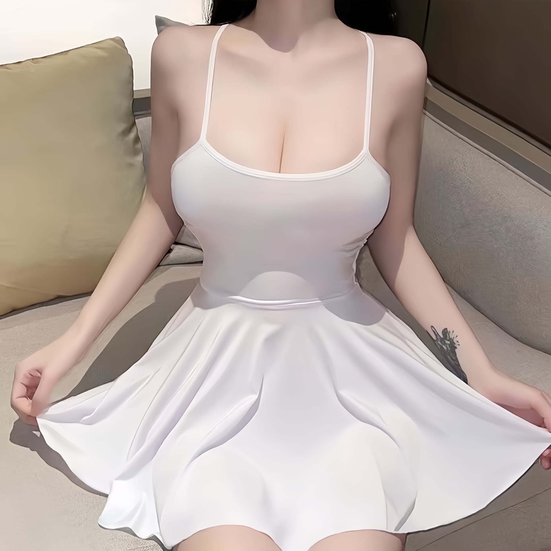 Sexy Bodycon Slip Nightgown with Spaghetti Straps, Silky Smooth Milk Silk Lingerie, Alluring Sleepwear, Easy-Off Uniform Style