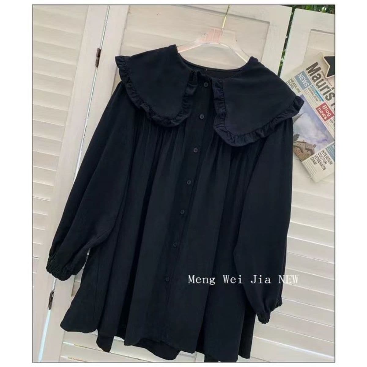 Plus-size women's wear new baby-collar shirt long-sleeve outerwear loose meat and belly concealing spring/autumn shirt
