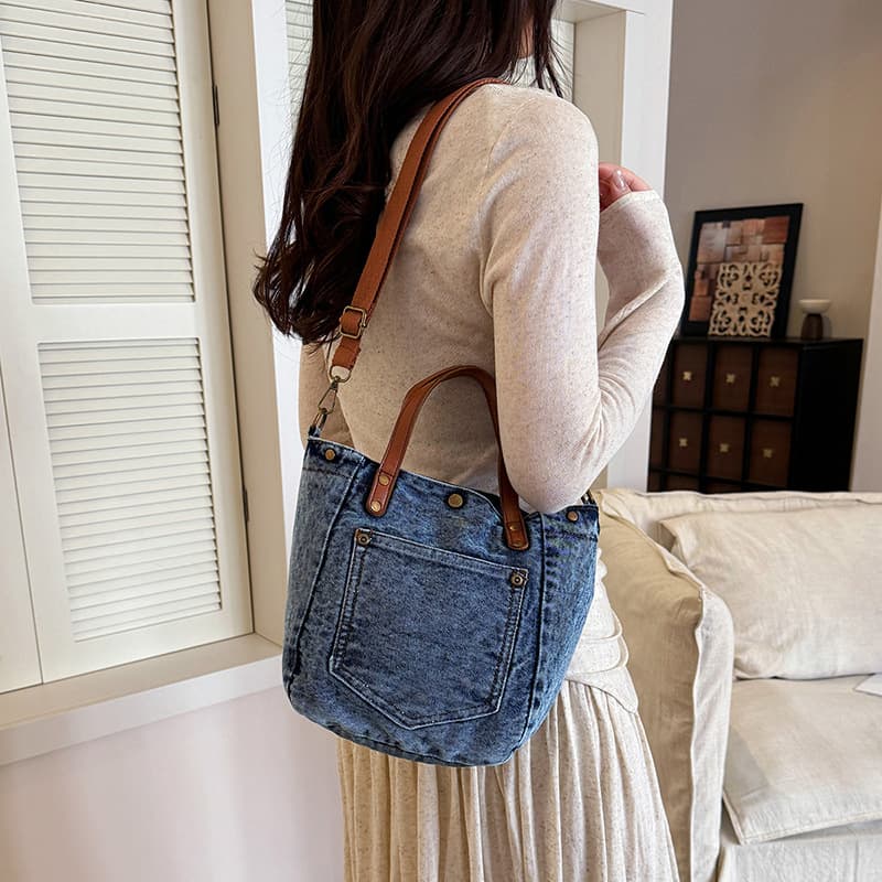 Denim shoulder bag for women 2026 new large-capacity shopping bag niche literary crossbody bag casual handbag